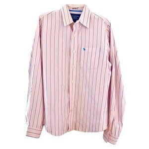 VTG Abercrombie & Fitch Muscle Pink Blue Men Striped Button Down Shirt XXL Prepp